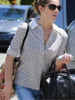 Tory Burch Silk Ivory Multicolor Floral Printed Button Down Shirt Size 6 Classic